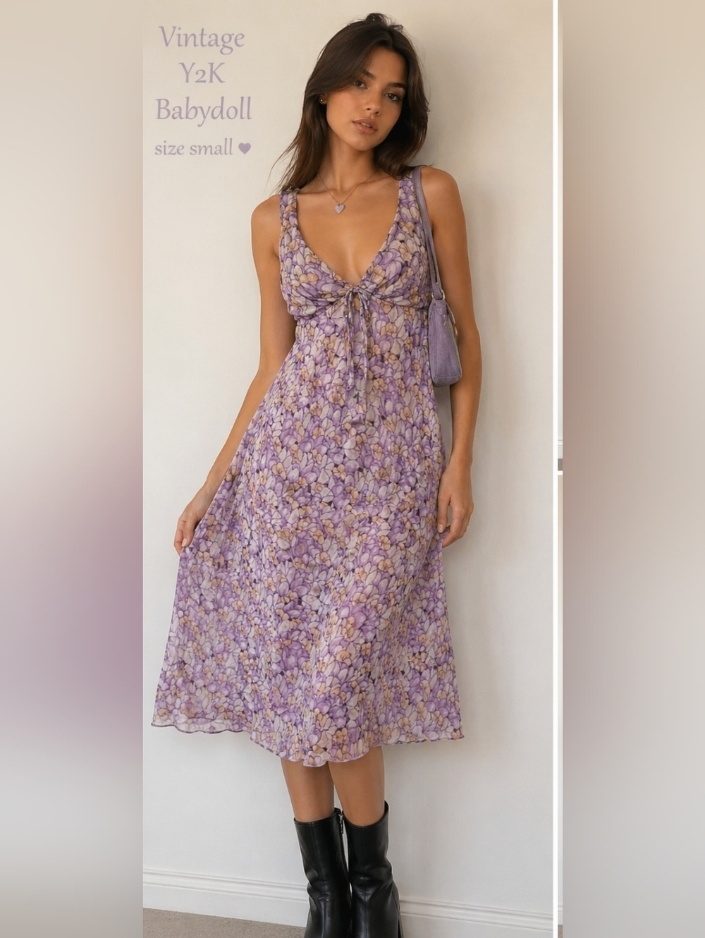 Rampage Y2k 90s Baby Doll Dress‎ Sleeveless Tie Bodice Juniors 5 Purple Floral